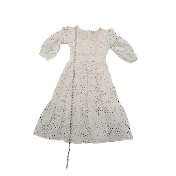 Nordstrom COTTON EYELET MIDI DRESS IN IVORY CLOUD SZ M - Picture 11 of 13